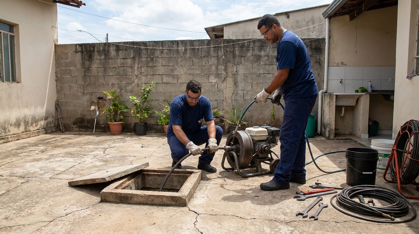 Desentupimento de esgoto residencial em Catanduva‑SP