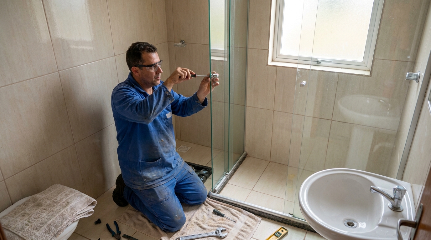 Técnico realizando manutenção de box em Catanduva‑SP